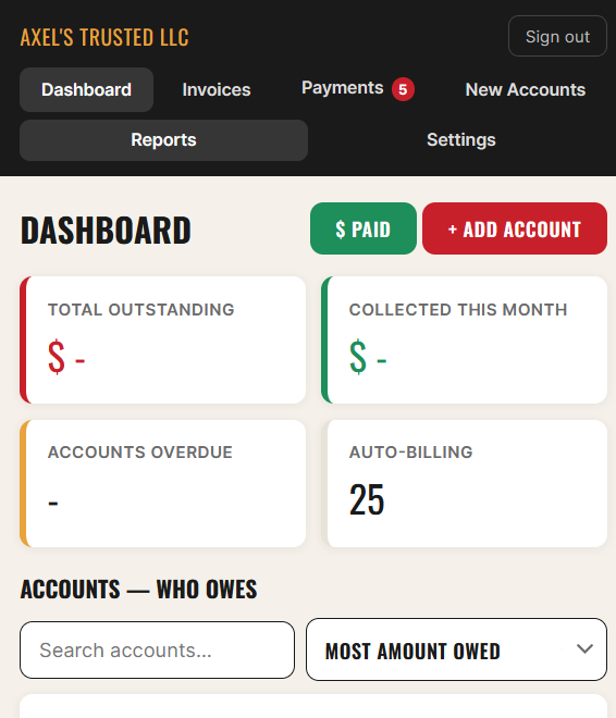 Axel's Trusted LLC billing app